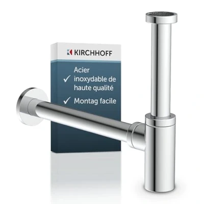 Image de KIRCHHOFF Chrome Design, écoulement, Garniture de vidage pour lavabo et Table Toilette, Ouverture Nettoyage, Siphon Bouteilles, Tuyau d&#039;évacuation, 98166210, 190 270 mm Hoch