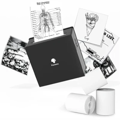 Image de Phomemo Imprimante Photo Portable M02 Lot de 3 Rouleaux Papier Inclus Thermique Poche Petite à Reçus Bluetooth, Compatible Android iPhone iPad, Noir