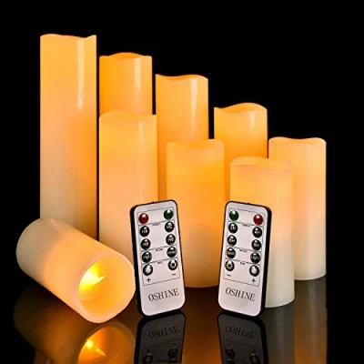 Image de OSHINE bougie led, télécommande led,Bougies Sans FlammeΦ 2.2.IN x (H 4&quot; 5&quot; 6&quot; 7&quot; 8&quot; 9) Vraie avec minuterie de contrôle, non plastique,Minuterie 24 Heures(9 pcs, ivoire)