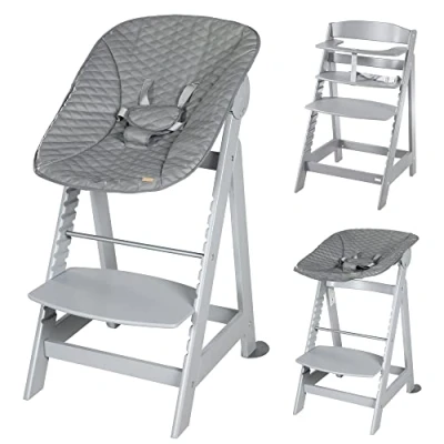 Image de ROBA Chaise Haute Évolutive Born Up 2 en 1 + Transat Inclinable Stone matelassé Dès la Naissance Bois Taupe