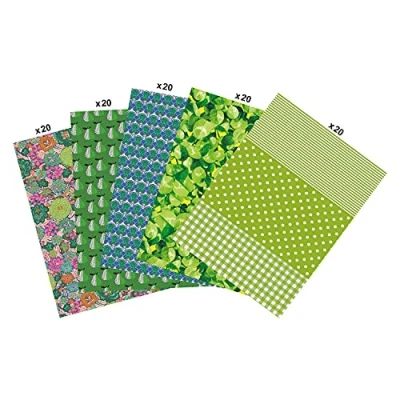 Image de Décopatch MP012C Un maxi pack de 100 feuilles 30x40 cm motifs assortis (5 designs x 20 fles), Vert