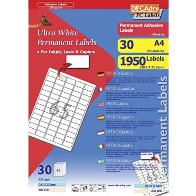 Image de Apli OLW4730 Pochette de 1950 Etiquettes multi usage 38,1 x 21,2 mm Blanc