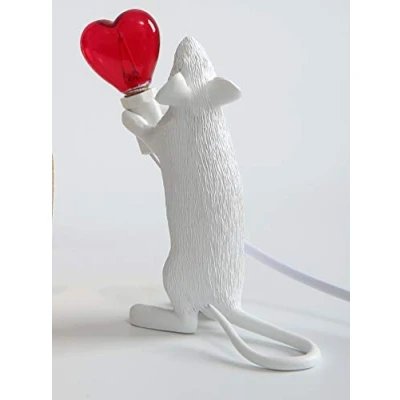 Image de ausuky Veilleuse moderne en résine forme de rat, lampe table LED cœur, base E12 (amour blanc)