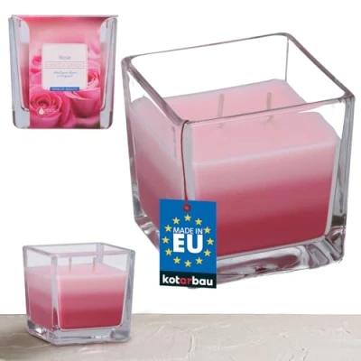 Image de KOTARBAU® Bougie parfumée à 2 mèches dans un verre rose Deux Tricolore Idée cadeau Aromathérapie Bougies décoratives Durée de combustion : jusqu&#039;à 32 heures