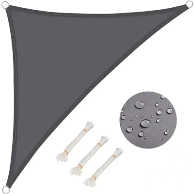 Image de WOLTU Voile d&#039;ombrage Triangulaire 3.6x3.6x5.1 m Imperméable Anti 93% UV résistant à l&#039;eau Protection Contre Le Vent Polyester avec pour Jardin terrasse Camping Gris