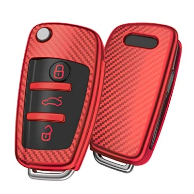 Image de OATSBASF Auto clés Housse Coque de Protection pour Audi A1 S1 A3 S3 RS3 A4 S4 RS4 A6 S6 RS6 Q2 Q3 Q5 Q7 TT TTS,3 Touches en Silicone Sac clé Voiture (Rouge Bande)