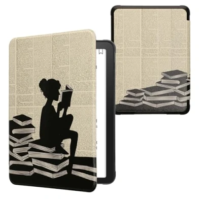 Image de kwmobile Étui Compatible avec Amazon Kindle Paperwhite (12. Gen 2024)/Kindle Colorsoft Coque à Rabat magnétique Tablette eReader Similicuir Noir Beige