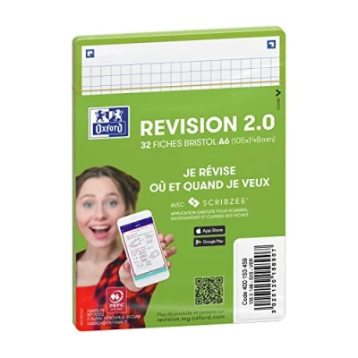 Image de OXFORD Lot de 5 Paquets 32 Fiches Bristol revision 2.0 Non Perforées 105x148 mm A6 Q5/5 coloris assortis