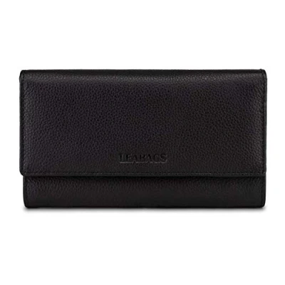 Image de LEABAGS Portefeuille en Cuir pour Femmes Porte Monnaie véritable XXL Protection RFID Compartiment à 18 Compartiments Cartes Couture renforcée Nappa Noir