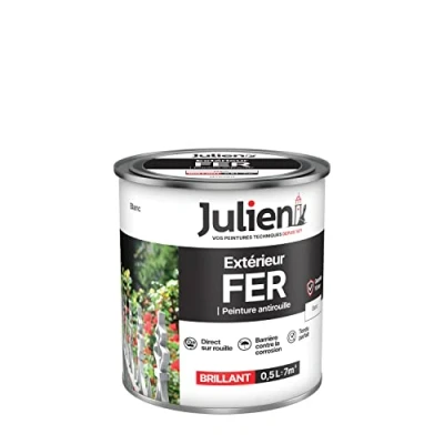 Image de Julien Peinture Fer Anti Rouille Brillant Portes, grilles, portails, mobilier de jardin en métal Blanc 0,5 L