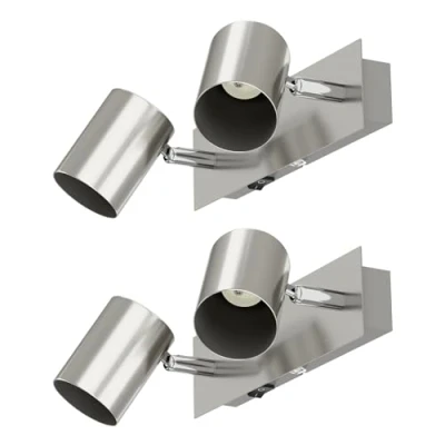 Image de ledscom.de 2 pièces Applique WAIKA, flammes, interrupteur, inox mat, carrée, 2x GU10 max. 60W