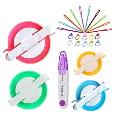 Image de Ayasee Pompom Maker Kits, Pom Knitting Loom Kit Fluff Ball Weaver Needle Craft DIY Crochet Tool Kit, 4PS Maker+10PS Stitch Markers+10PS Plastic Needles (25)