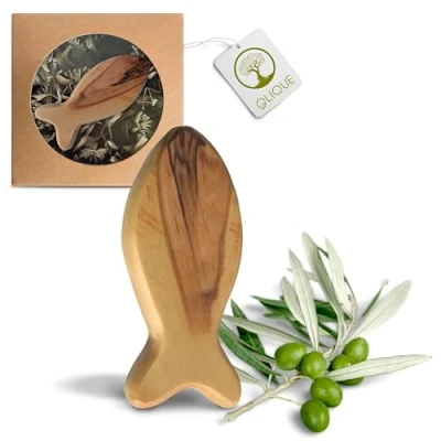 Image de OLIQUE Poisson en bois d&#039;olivier Fait à la main Cadeau de naissance, baptême, communion et confirmation (sans gravure)