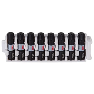 Image de Bosch Professional 8 pièces Pack d&#039;Embouts de Vissage Torx (Impact Control, T40 Bits, Longueur 25mm, Pick and Click, Accessoires visseuse à percussion)