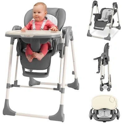 Image de LIONELO Laurice Transat Chaise Haute Bébé Evolutive de 6 à 36 mois (15 kg) 2 en 1 avec Fonction Balancelle (9 kg), 5 niveaux hauteur, Réglage du Dossier et Repose pieds (Gris)