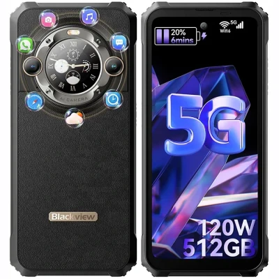 Image de Blackview BL9000 Téléphone Portable Incassable 5G Double Écran 24Go+512Go 6.78&quot; 120Hz 50MP+50MP 8800mAh/120W Android13 NFC Noir