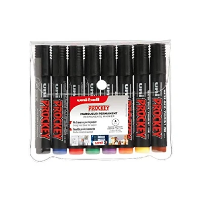 Image de Uni Ball Mitsubishi Pencil Marqueur Permanent Inodore Prockey PM122 Multisupport, multifonction Base Eau, Sans Odeur Pointe Conique Moyenne 1,2 1,8 mm Lot de 8 Couleurs