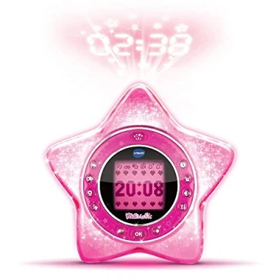 Image de VTech KidiMagic StarLight Rose, Radio Réveil Enfant 9 en 1, Étoile avec Effets Lumineux, Projection de l&#039;Heure au Plafond, Enceinte, Jeux, Cadeau 6 Ans à 12 Contenu Français