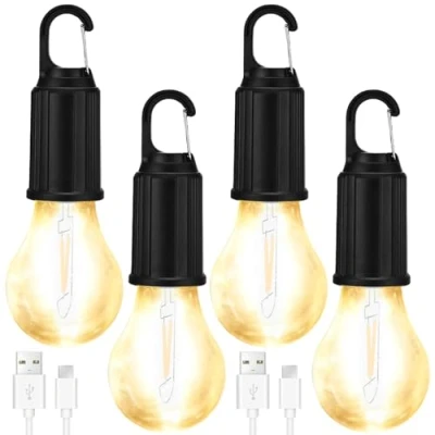 Image de 4pcs Lampe Camping Rechargeable: Lanterne Ampoule rechargeable usb, Luminosité Réglable 3 Modes, Portable led pour Camping, Randonnée, Jardin, Lumière d&#039;urgence