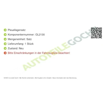 Image de KOLBENSCHMIDT CB 1450A STD Kit de coussinets bielle TOYOTA: Yaris I 3/5 portes (P1) 1.0 1999 2005