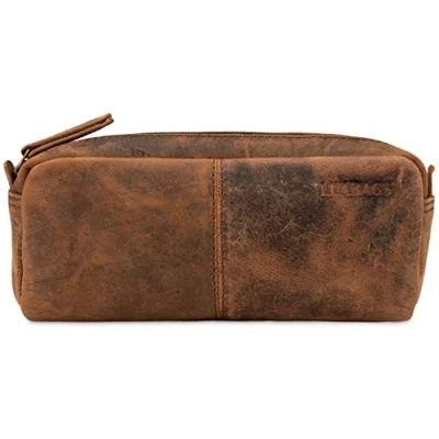 Image de LEABAGS Étui à Crayons en Cuir Grand étui stylos véritable Trousse pour Le Travail, l&#039;université et l&#039;école Fox
