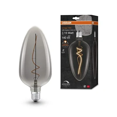 Image de OSRAM Vintage 1906 smoke tinted LED lamp, 4W, 140lm, tapered shape with 193mm diameter &amp; E27 base, warm white light, dimmable filament, life of up to 15,000 hours