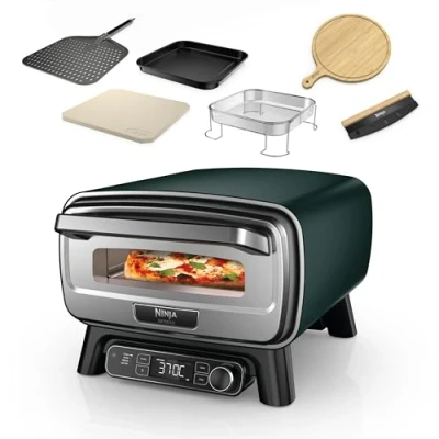 Image de Four à pizza et friteuse sans huile électrique d’extérieur Ninja Artisan 4 modes de cuisson, Planche, Couteau pizza, Pierre 30 cm, Pelle Plaque Panier Crousti, Vert MO201AMZEU