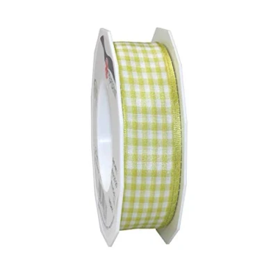 Image de PRÄSENT VICHY Ruban Taffetas Filaire Vert Citron/Blanc 25mm 20m, 25 mm 20 m