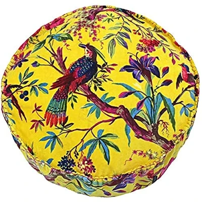 Image de Riva Paoletti Paradise Coussin Rond Couverture Jaune Oiseau Coloré Imprimer Faux Velours Tissu Cousu Arêtes 100% Coton 50 X 12 Cm (20&quot; 20&quot; 5&quot; Pouces) Conçu Au Royaume