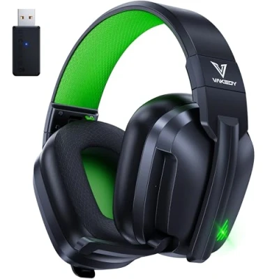 Image de Vakedy Casque Gaming sans Fil pour PS4/PS5/PC/Mac,Casque Bluetooth avec Microphone,Casque à Faible Latence,Casque Bluaetooth Pliable,50 Heures de Batterie Noir/Vert