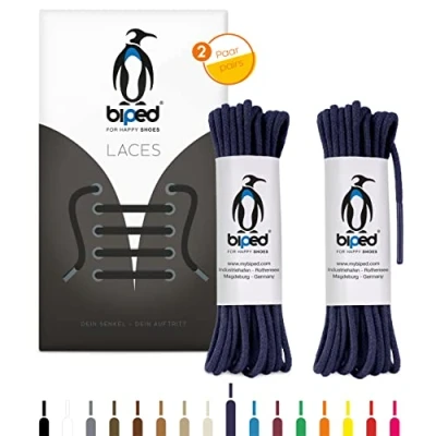Image de biped LACES 2 paires de lacets ronds en coton ø mm fin premium pour chaussures et bottes cuir indéchirables lavables made in EU z2900(bleu marine,140 cm)