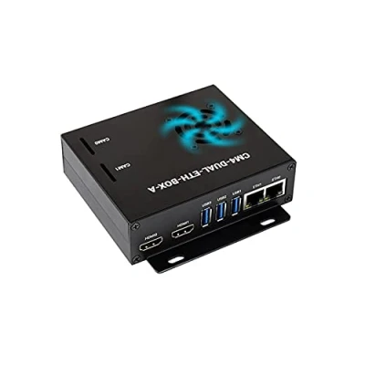 Image de Mini PC Double Gigabit Ethernet Basé sur Raspberry Pi Compute Module 4 (Non Inclus), Waveshare CM4 Dual ETH Base À l&#039;intérieur, Boitier Métal, avec Ventilateur, Facile à Construire Un