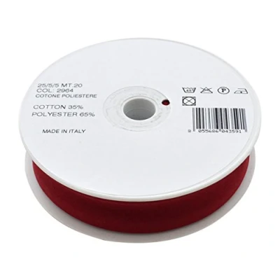 Image de Inastri COL2964 Rouleau de Ruban Biais pour Reliure en Polycoton Rouge foncé 20 m 25/5/5 mm