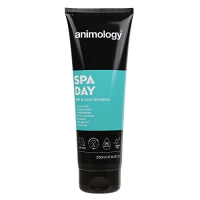 Image de Animology Spa Day Shampooing pour Chien 250 ML Rinçage Facile PH équilibré Désodorisant Multi vitamines Flocons d&#039;avoine, Camomille et Huile d&#039;argan 100% végétalien Recyclable