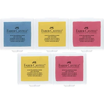 Image de Faber Castell Gommes à modeler Art Eraser (couleur aléatoire en jaune, rouge ou bleu Lot de 5)