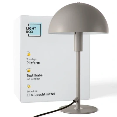 Image de Lightbox lampe de table champignon bureau Home Office avec interrupteur à bascule LED (douille E14) comme chevet, et accessoire en métal taupe/gris