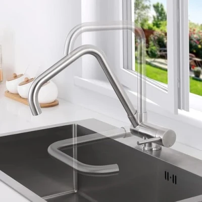 Image de Lonheo Mitigeur Cuisine Rabattable Pivotant à 360, Robinet avec Poignée Pliable Contre Fenêtre, Evier Acier Inox 304 Eau Chaude et Froide pour