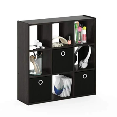 Image de Furinno 13207EX/BK Simplistic Organisateur à 9 Cubes avec Bacs, Expresso / Noir