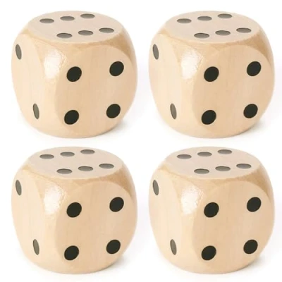 Image de DHSBGWSX 4 cubes en bois, jeux de table, dés jeu à six côtés, bois massif, points, ensemble pour table