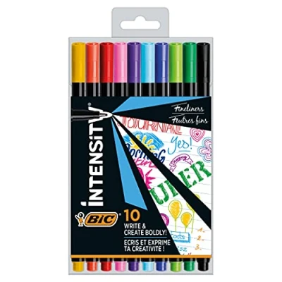 Image de BIC 953034 Intensity Lot de 10 Stylos feutre à pointe fine d&#039;encre base d&#039;écriture 0,4 mm Couleurs Assorties
