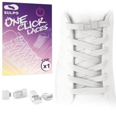 Image de SULPO Lacets plats élastiques « one click » sans noeuds à boucle avec en caoutchouc pour baskets enfants et adultes