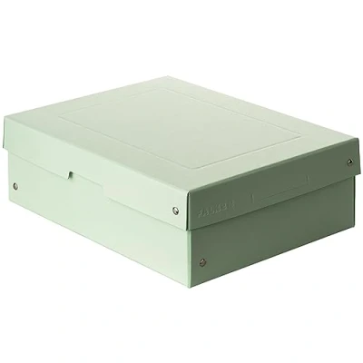 Image de Falken Ref. 22001912000F PureBox Pastel 1 boîte de rangement avec couvercle emballage cadeau sans plastique format A4 hauteur 100 mm poignée découpée entourée d&#039;un ruban vert