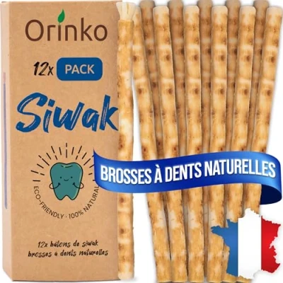 Image de ORINKO Lot de 12 Bâtons Siwak Brosse à Dents 100% Naturelle Nettoyant, Désinfectant et Blanchissant Écologique, Biodégradable Végan