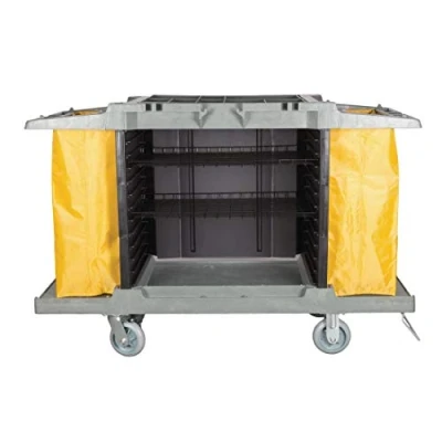 Image de Jantex Chariot de nettoyage, gris et jaune, polypropylène, 990 (H) x 1460 (L) 540 (P) mm, roues non marquantes, 2 freinées, sacs en nylon lavables 77 litres inclus, DL011