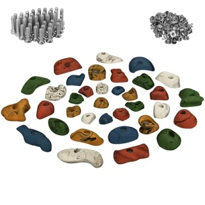 Image de ALPIDEX 35 Prises d&#039;escalade de kit débutant pour 3 à 5 m² env. Surface vis et 100 écrous insérer incluses coloré: Multicolore