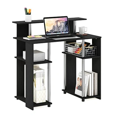 Image de Furinno Jaya Bureau d&#039;ordinateur de Conception Simple, Engineered Wood, Americano/Acier Inoxydable, 51,49 (D) x 90,5 (W) 90,6 (H) cm