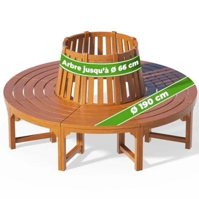 Image de Banc de Jardin Rond Ø 190 cm en Bois d&#039;eucalyptus Certifié FSC® Robuste Circulaire Tour d&#039;arbre Banquette Ronde