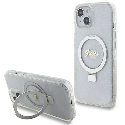 Image de CG MOBILE Guess GUHMP15SHRSGSD Coque pour iPhone 15/14/13 6,1&#039;&#039; Transparent Rigide avec Anneau Support Script Paillettes