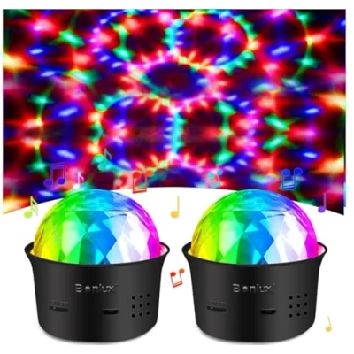 Image de Bonlux Lot de 2 boules disco 5 V Mini effets Lumière RVB d&#039;ambiance USB contrôlée par la voix Pour chambre d&#039;enfant