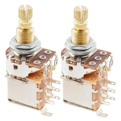 Image de Musiclily Pro Laiton Full Métrique B500K Potentiomètres Push/Push Linéaire Axe Cannelé pour Guitare électrique et Basse (Lot de 2)